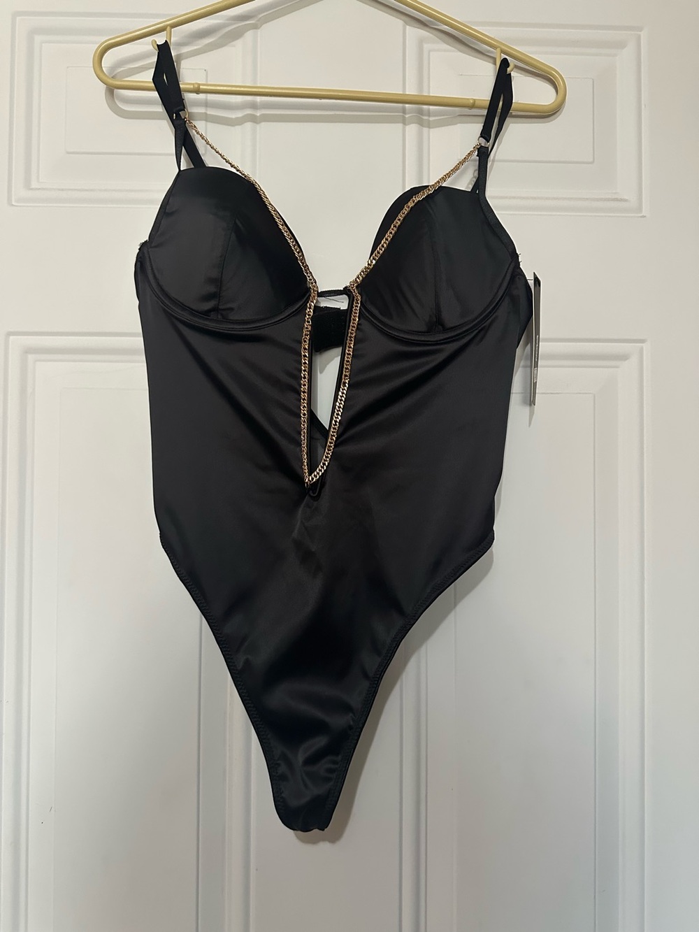 Black Chain-Trim Bodysuit